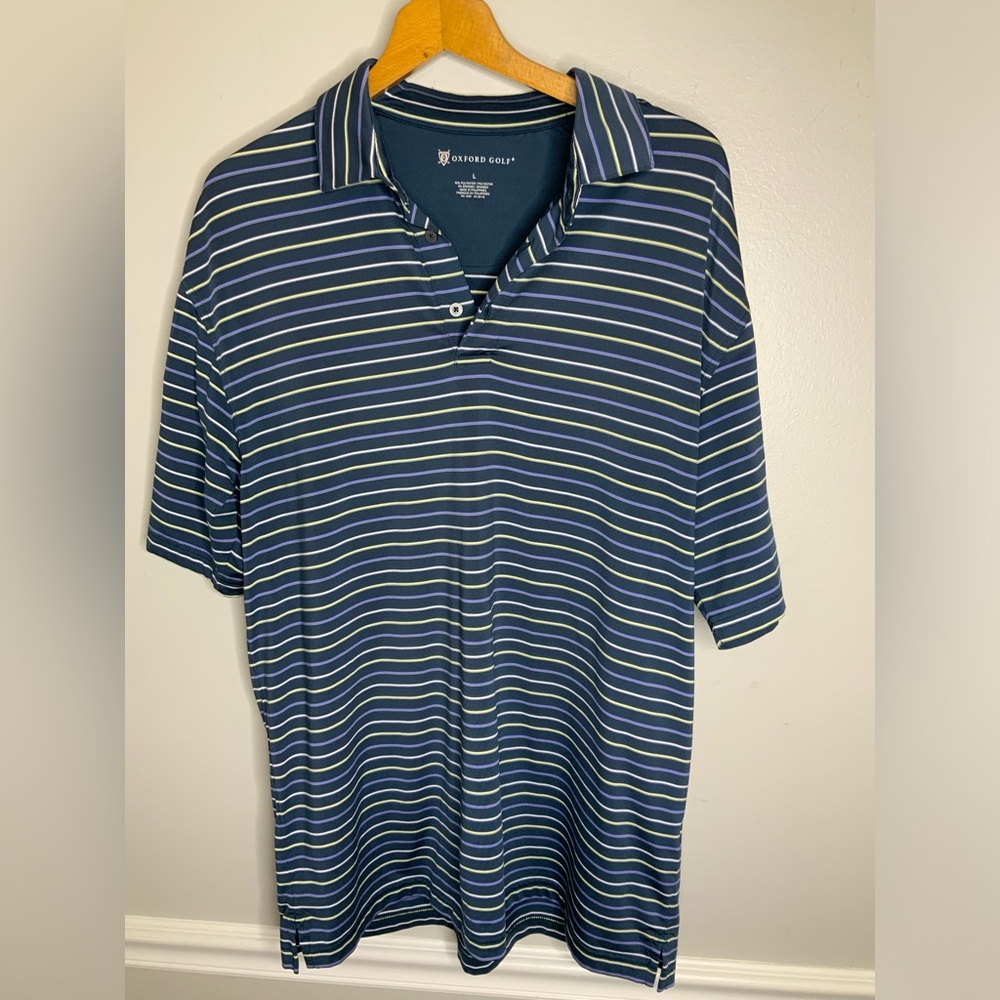 Oxford Golf Blue Striped Polo Top